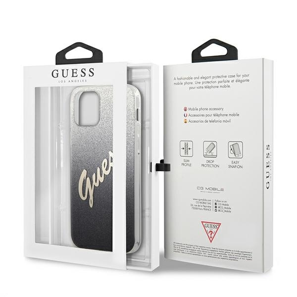 Oryginalne Etui IPHONE 12 PRO MAX 6,7" Guess Hardcase Glitter Gradient Script GUHCP12LPCUGLSBK czarne
