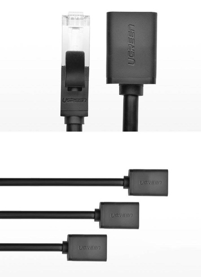 Ugreen przedłużacz kabel internetowy Ethernet RJ45 Cat 6 FTP 1000 Mbps 0,5 m czarny (NW112 11278)