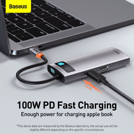 Baseus Metal Gleam 5w1 wielofunkcyjny HUB USB Typ C - USB Typ C Power Delivery 100 W / HDMI 4K 30 Hz / 3x USB 3.2 Gen 1 Szary (CAHUB-CX0G)