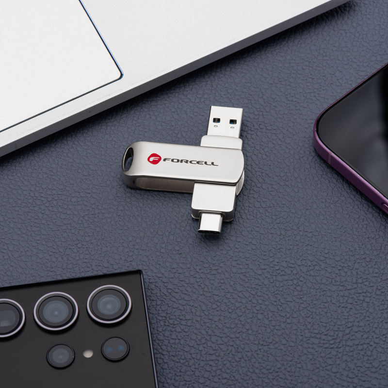 Pendrive 64GB USB 3.2 Gen 1 (USB A / USB C) Forcell F-Data Metal Duo srebrny