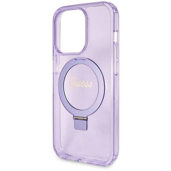 Original Case IPHONE 14 PRO Guess Hardcase Ring Stand Script Glitter MagSafe (GUHMP14LHRSGSU) purple