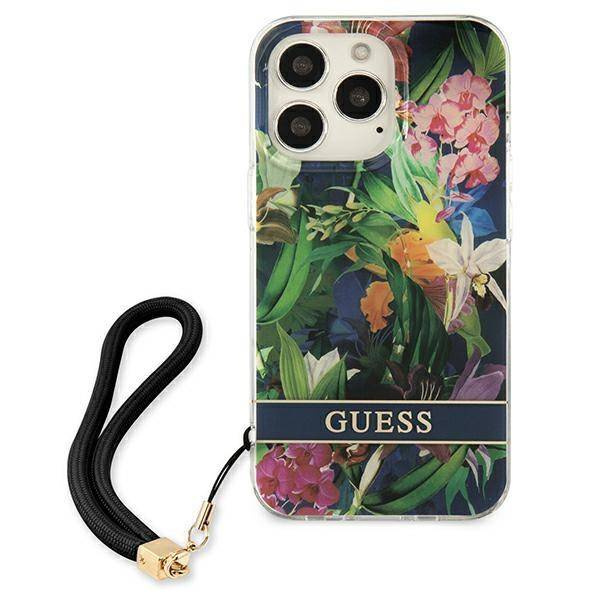 Etui IPHONE 13 PRO MAX Guess Hardcase Flower Strap (GUHCP13XHFLSB) niebieskie