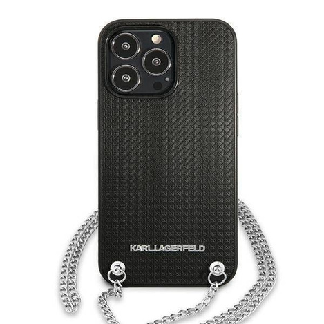 Original Case IPHONE 13 PRO MAX Karl Lagerfeld Hardcase Leather Textured And Chain (KLHCP13XPMK) black