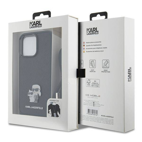 Karl Lagerfeld Crossbody Saffiano Metal Pin Karl &amp; Choupette Hülle für iPhone 15 Pro Max – Schwarz