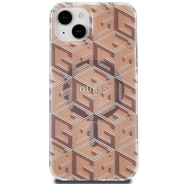 Oryginalne Etui GUESS Hardcase GUHMP15SHGCUSTGW do iPhone 15 Plus (Kompatybilny z Magsafe / IML GCUBE / brązowy)