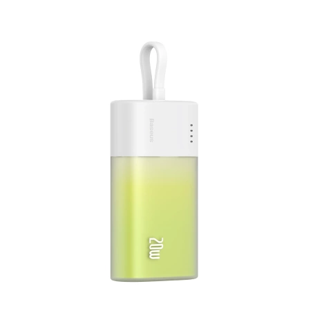 Baseus Popsicle 5200mAh 20W Powerbank with Built-in Lightning Cable (+ White Baseus Simple USB-C - USB-C 60W/20V/3A/30cm Cable) - White-Green