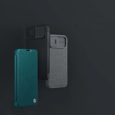 Nillkin Qin Leder Pro Hülle iPhone 14 Plus Kamerahülle Holsterhülle Klapphülle Grün
