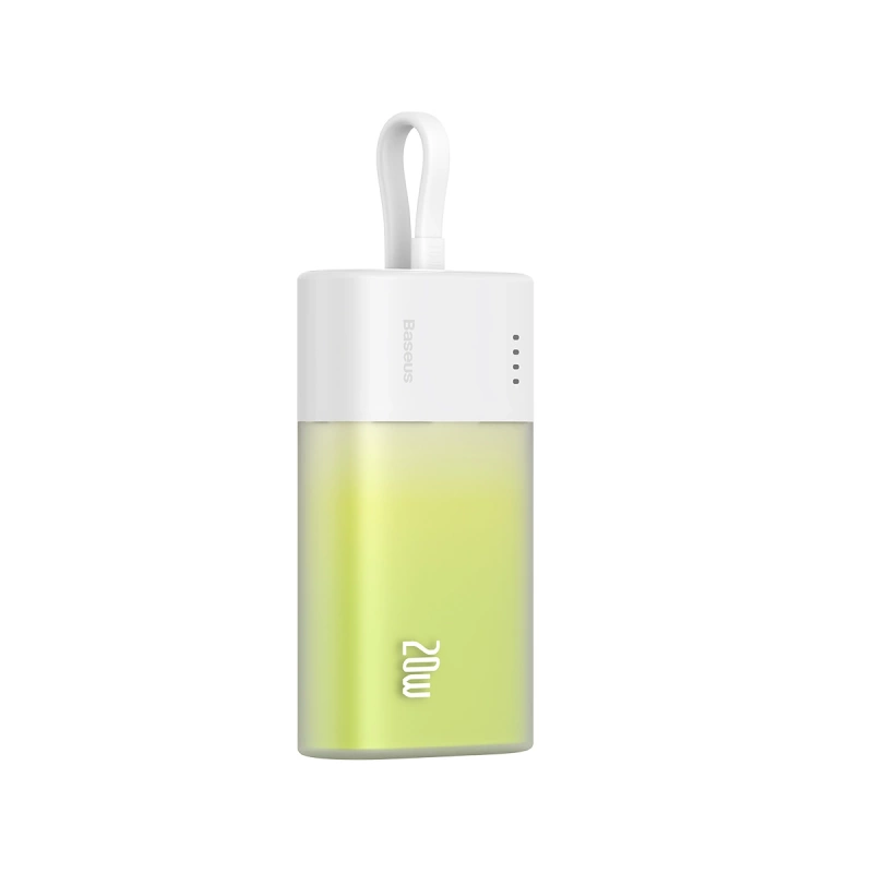 Baseus Popsicle 5200mAh 20W Powerbank with Built-in Lightning Cable (+ White Baseus Simple USB-C - USB-C 60W/20V/3A/30cm Cable) - White-Green