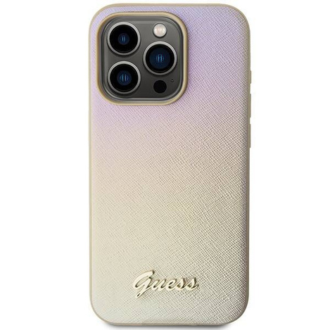 Oryginalne Etui GUESS hardcase Saffiano Iridescent Script GUHCP14XPSAIRSD do Iphone 14 Pro Max złoty
