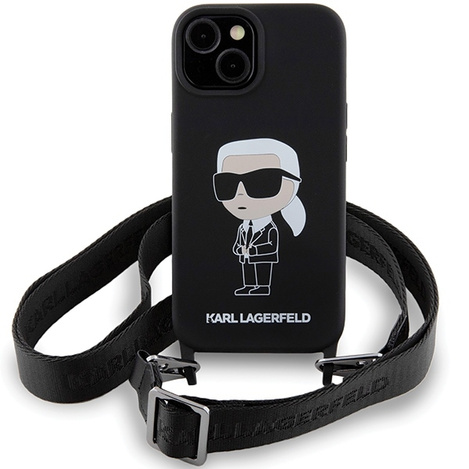 Karl Lagerfeld KLHCP15SSCBSKNK iPhone 15 6,1" Hardcase schwarz/schwarz Crossbody Silikon Ikonik