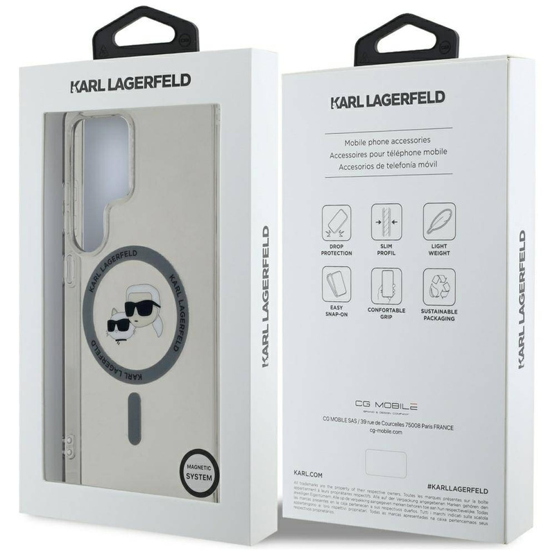 Etui Karl Lagerfeld Button Karl & Choupette Heads Printed Logo MagSafe Samsung Galaxy S25 Ultra czarny