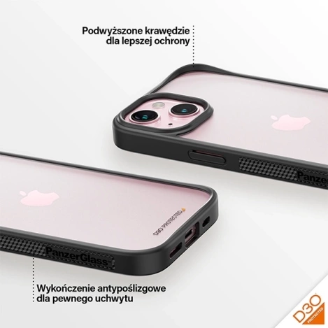 Etui PanzerGlass ClearCase na iPhone 15 z certyfikatem Military Grade - przezroczysto-czarne
