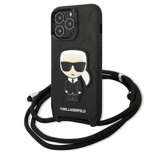Oryginalne Etui IPHONE 13 PRO Karl Lagerfeld Hardcase Leather Monogram Patch And Cord Iconik (KLHCP13LCMNIPK) czarne