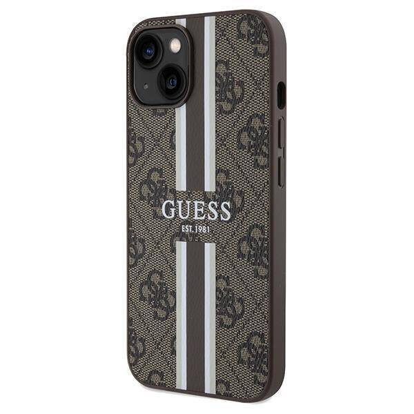 Guess nakładka do iPhone 15 6,1&quot; GUHMP15SP4RPSW HC MAGSAFE 4G PRINTED STRIPES brązowa