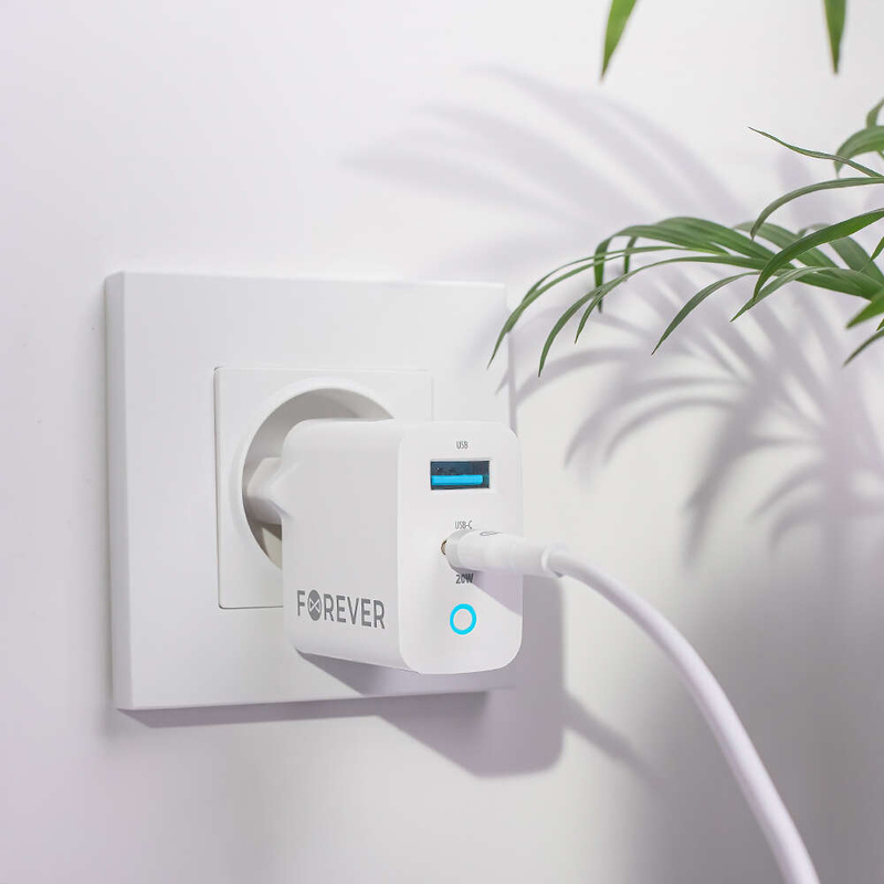 Forever ładowarka sieciowa PD QC TC-06-20AC 1x USB-C 1x USB 20W biała