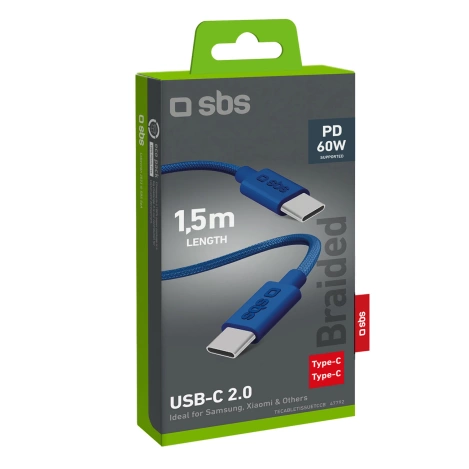 SBS TECABLETISSUETCCB USB-C - USB-C 1.5m 60W braided cable - blue