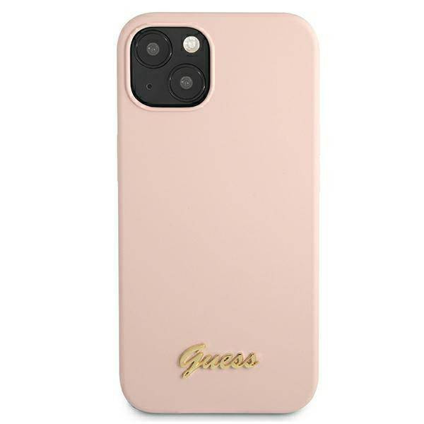 Guess GUHMP13MLSLMGLP iPhone 13 6.1 &quot;Hellrosa / Hellrosa Hardcase Silikonschrift Gold Logo Magsafe