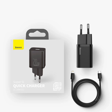 Baseus Super Si 1C szybka ładowarka USB Typ C 20 W Power Delivery + kabel USB Typ C - Lightning 1 m czarny (TZCCSUP-B01)