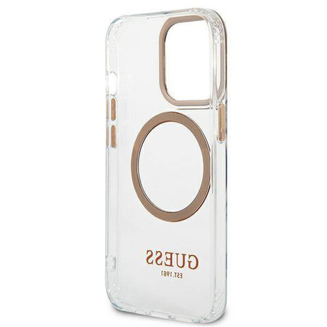 Original Handyhülle IPHONE 13 PRO MAX Guess Hard Case Metal Outline Magsafe gold