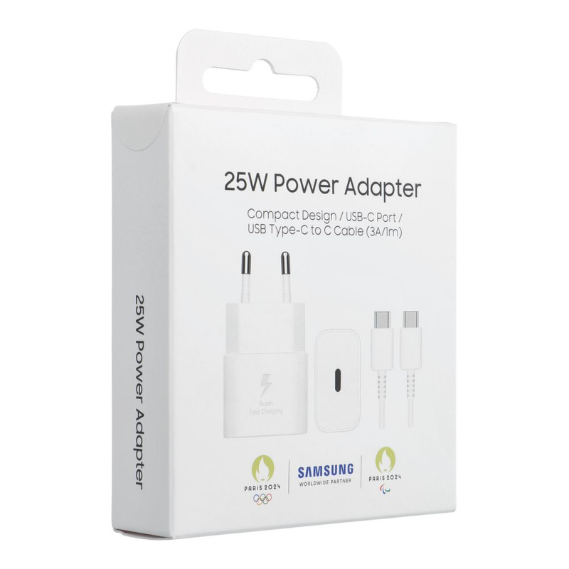 Oryginalna Ładowarka Sieciowa Samsung GaN Super Fast Charger EP-T2510XWEGEU USB Typ C 3A 25W biały blister