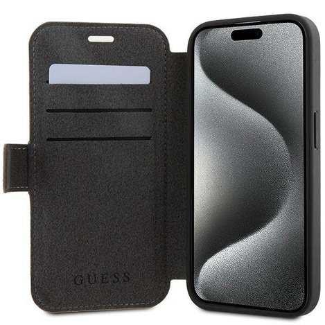 Original Case APPLE IPHONE 15 PRO Guess Book 4G Metal Gold Logo (GUBKP15L4GMGBR) brown