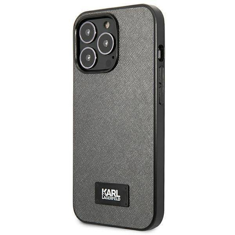 Original Handyhülle IPHONE 13 PRO Karl Lagerfeld Hardcase Saffiano Plaque (KLHCP13LSFMP2DG) silber