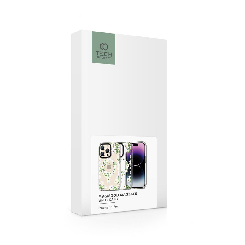 Etui APPLE IPHONE 15 PRO Tech-Protect MagMood MagSafe White Daisy transparentne