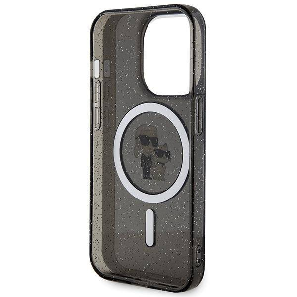 Etui Karl Lagerfeld Karl&Choupette Glitter MagSafe na iPhone 15 Pro - czarne