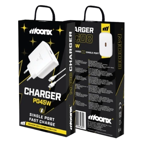 MOONX wall charger MC08 PD 45W 1xUSB-C + cable USB-C - USB-C White