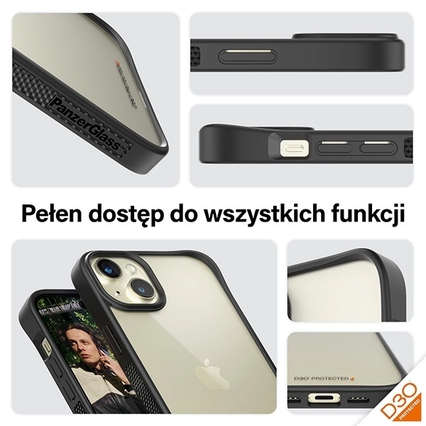 Etui PanzerGlass ClearCase na iPhone 15 Plus / 14 Plus z certyfikatem Military Grade - przezroczysto-czarne