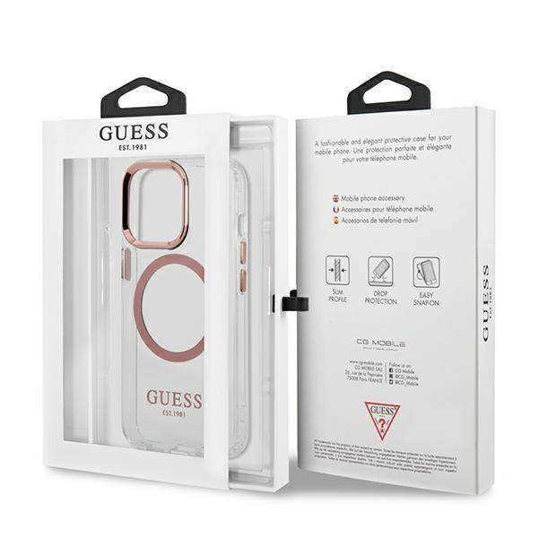 Original Case IPHONE 13 PRO Guess Hard Case Metal Outline Magsafe (GUHMP13LHTRMP) pink