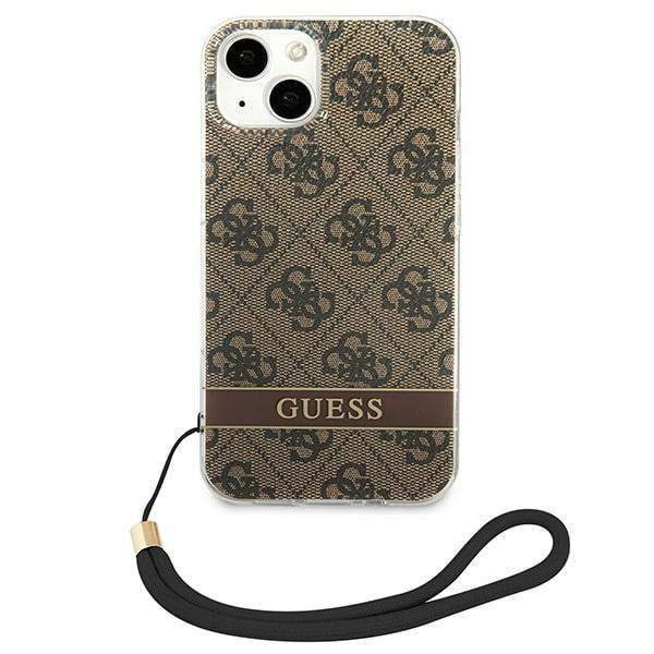 Original Handyhülle IPHONE 14 PLUS Guess Hardcase 4G Print Strap (GUOHCP14MH4STW) braun