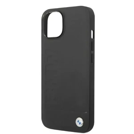 Original Handyhülle IPHONE 14 PLUS BMW Leather Stamp MagSafe (BMHMP14MSLLBK) schwarz