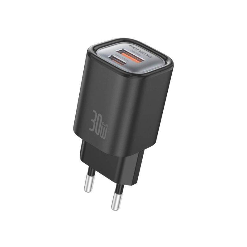FONENG Netz-Ladegerät EU71 PD 30W 1xUSB-C + 1xUSB QC3.0 + kabel USB-C - USB-C schwarz