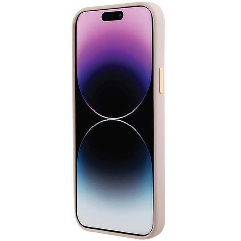 Guess Silikon Logo Strass 4G Hülle für iPhone 15 - Hellrosa