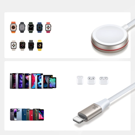 Joyroom 2 in 1 Lightning cable and inductive charger for Apple Watch 1.5m white (S-IW011)