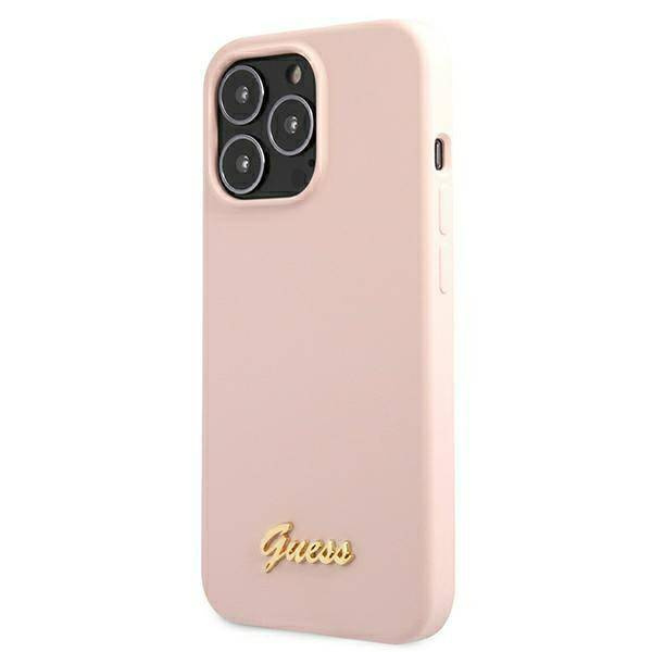 Guess GUHMP13XLSLMGLP iPhone 13 Pro Max 6,7 &quot;light pink / light pink hardcase Silicone Script Gold Logo Magsafe