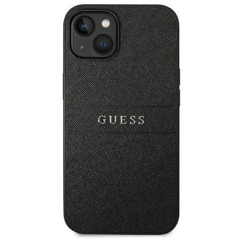 Guess Saffiano Metal Logo Stripes - Etui iPhone 14 Plus (czarny)