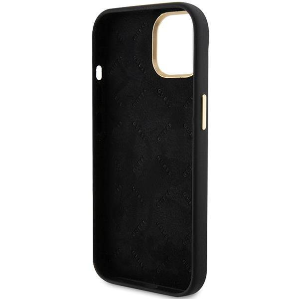 Guess Silikon Script Metal Logo &amp; Frame Hülle für iPhone 15 – Schwarz