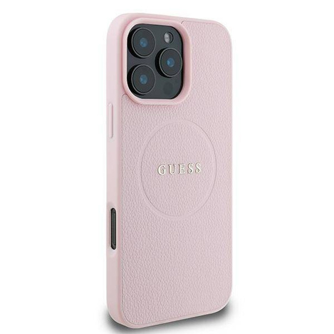 Original Case IPHONE 15 PRO MAX Guess PU Grained Gold Ring MagSafe (GUHMP15XPGHSMMP) pink