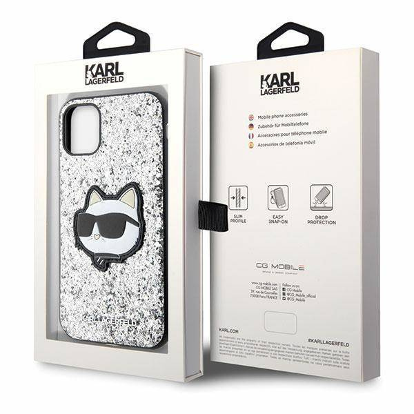 Karl Lagerfeld KLHCN61G2CPS iPhone 11 / Xr 6,1" Silber/Silber Hardcase Glitter Choupette Patch