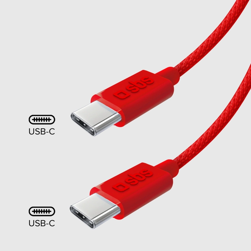 Kabel SBS TECABLETISSUETCCR USB-C - USB-C 1,5m 60 W w oplocie - czerwony