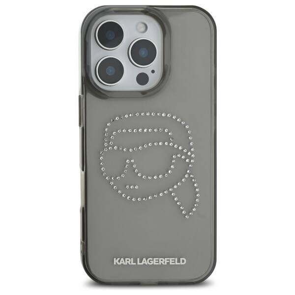 Oryginalne Etui IPHONE 16 PRO MAX Karl Lagerfeld Hardcase IML Rhinestones Karl Head (KLHCP16XHKHDCELK) czarne