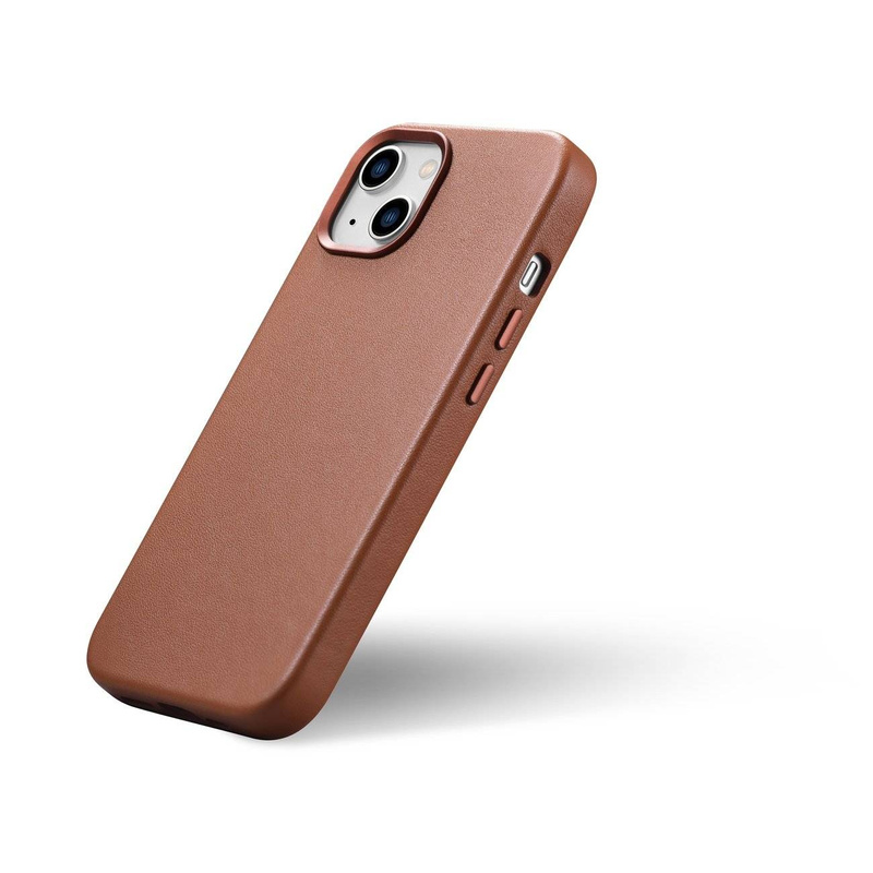 iCarer Case Leather genuine leather case cover for iPhone 14 Plus brown (MagSafe compatible)