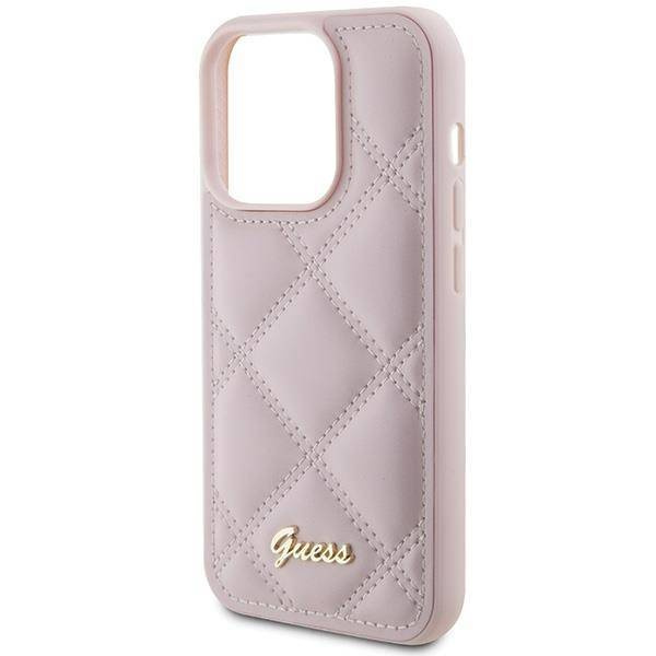 Guess Quilted Metal Logo-Hülle für iPhone 15 Pro Max – Rosa