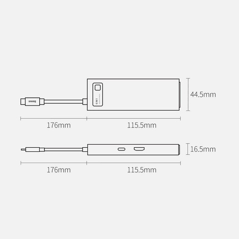 Baseus Metal Gleam 6w1 wielofunkcyjny hub USB Typ C - USB Typ C Power Delivery 100 W / HDMI 4K 30 Hz / 3x USB 3.2 Gen 1 / RJ45 1 Gbps Szary (CAHUB-CW0G)