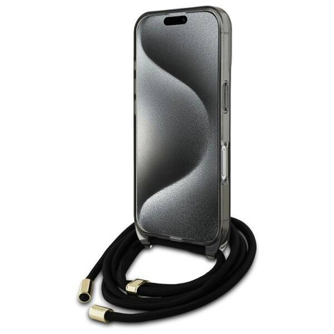 Original Handyhülle IPHONE 16 Guess Hardcase Crossbody Cord Script MagSafe (GUHMP16SHCTSGNSK) schwarz