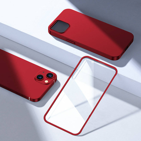 Joyroom 360 Full Case front and back cover for iPhone 13 + tempered glass screen protector red (JR-BP927 red)