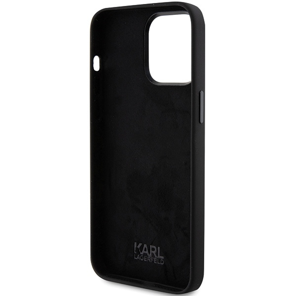 Karl Lagerfeld Choupette Metal Pin-Hülle aus Silikon für iPhone 15 Pro – Schwarz