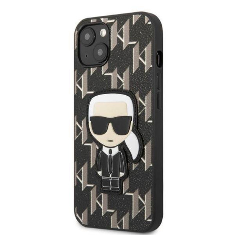 Original Handyhülle IPHONE 13 MINI Karl Lagerfeld Hardcase Monogram Ikonik Patch schwarz